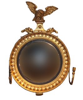 Regency Giltwood Convex Girandole Mirror
