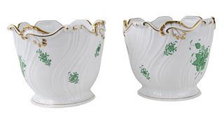 Pair Herend Porcelain Chinese Bouquet Cache Pot