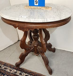 Victorian Marble Top Walnut Table - 29"H X 31"W X 22"D