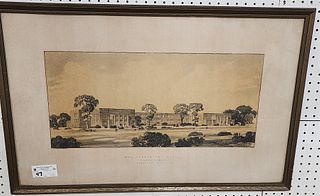Framed Kingston Ulster Co Architectural Firm Teller And Halverson Pencil Drawing Of The  New Elementary School Main St Kingston 1945 11"X 23 3/4"