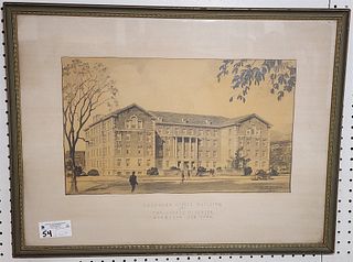 Framed Kingston Ulster Co Ny Architectural Firm Teller And Halverman Pencil Drawing Proposed Office Building Kingston Sgnd Floyd