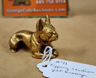 Tiffany Studios Gilt Bronzebull Dog 1 1/2"H X 2 1/8"L