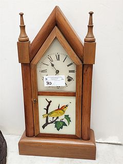 19Th C Pine Steeple Mantel Clock 20 3/4"H X 11 1/4"W X 4"D