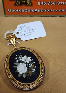  Rare Vict 14K Pendant W/ Pietre Dure And Encased Hair On Back 3"H X 1 3/4"W