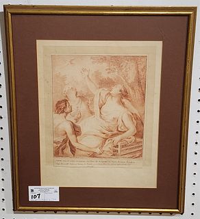 Framed Sanguine Classical Drawing Dated 1766 10 1/2" X 8 1/4"