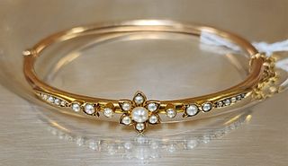 Vict 14K Bangle W/ Seed Pearls 4.6 Ozt
