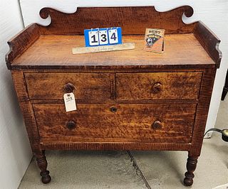 19Th C Tiger And Birdseye Maple 3 Drawer Chest 37"H X 37"W X 18"D
