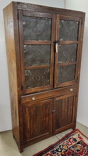 19Th C 4 Door/1 Drawer Cabinet W/ Pierced Tin Door Panels 70"H X 38 1/2"W X 14"D