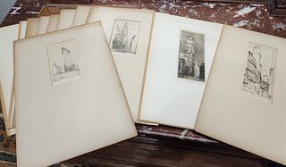 Lot 16 Matted Etchings Pencil Sgnd James A Dumont, Flat Iron Building, Madison Sq. Broad Street Singer Building Etc. 