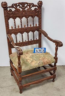 19Th C. Carved Walnut Arm Chair