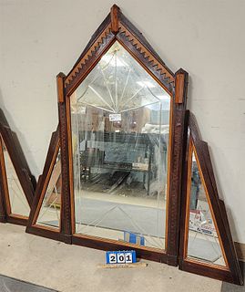 Deco 3 Part Inlaid Walnut And Maple Framed Mirror 58"H X59"