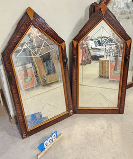 Deco Pair  Inlaid Walnut And Maple Framed Mirror 45"H X22.6"W