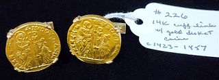 Pr 14K Cuff Links W/Gold Ducket Coins  C1423-1457   9.1 Dwt