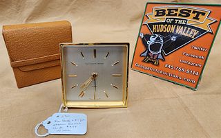 Van Cleef And Arpals Travel Clock W/Alarm #337 3-7/8"Sq W/Leather Case