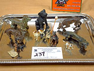 Tray 9 Vintage Mostly Mini Vienna Bronze Dog Sculptures 2-1/2", 1-3/4", 2-1/4", 3/4", 1-1/8", 1-1/4"