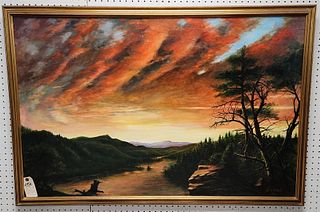 Framed O/C After Frederic Churchis "Twilight In The Wilderness" By Kingston Artist J. Aiello 1985 