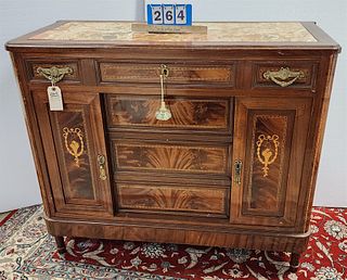 Inlaid Mahog Marble Top 4 Drawer Chest 40 1/2"H X 4'W X 20 3/4"D