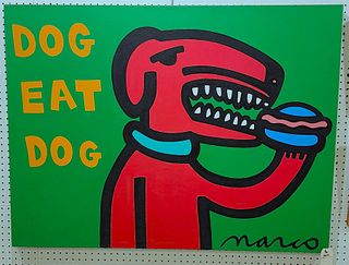 Unframed W/C Dog Eat Dog Sgnd Marco 36" X 48" 