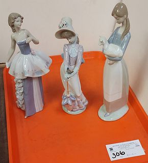 Tray 3 Pc Lladro Figurines #1537 9 1/4", #4505 10 1/2" #7618 8 1/2"