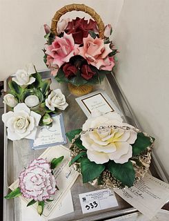 Tray 4 Pc Porcelain Flowers Lenox Carnation Gorham Rose, Franklin Mint Dianer Princess Of Wales Votive, Capodimonte Rose Basket 