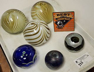 Tray 6 Art Glass Paperweights- Simpson,Etc