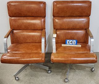 Pr Steel Base Swivel Seat Armchairs 43"H X 23 1/2"W X 19"D
