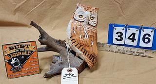 Ken Pangburn  Wooden Sculpture Of A Screech Owl 9"H X 9"W X 5 1/2"D