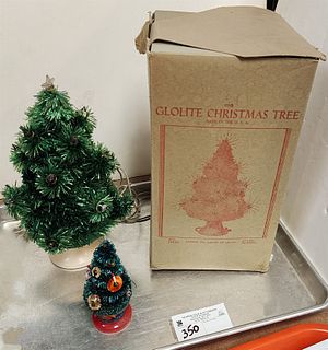 Tray Glolite Christmas Tree 11" W/ Orig Bx And Sm Light Up Tree 5 1/4"