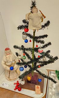 Tray Consolidated Novelty Co Christmas Tree 26" And Russian Paper Mache Santa 13"