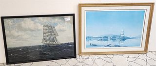 Lot 2 Framed Nautical Prints 29" X 39" And 24" X 35"
