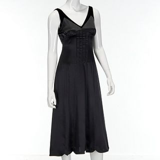 Vera Wang sleeveless deep v black silk dress