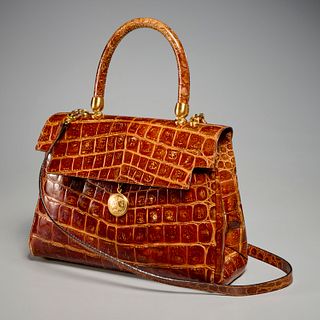 Fendi croc embossed patent leather handbag