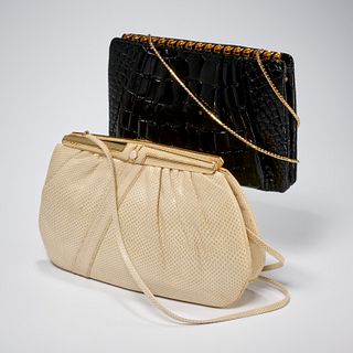 (2) Judith Leiber exotic skin handbags