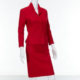 Valentino red wool skirt suit