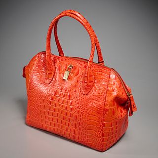 Furla papaya embossed leather handbag
