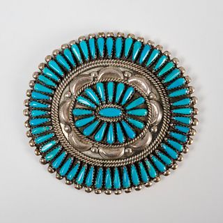 Native American sterling & turquoise brooch