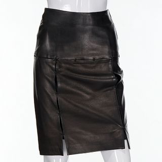 Prada black leather skirt