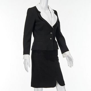 Chanel black boucle wool skirt ensemble