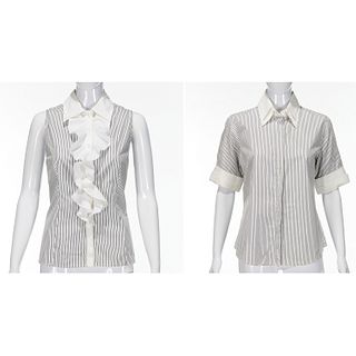 (2) Anne Fontaine Paris stripe blouses