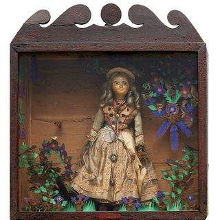 Large Victorian wax doll 'Crystal Palace' diorama
