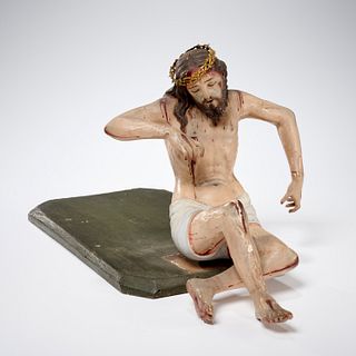 Continental carved, painted Scourged Christ