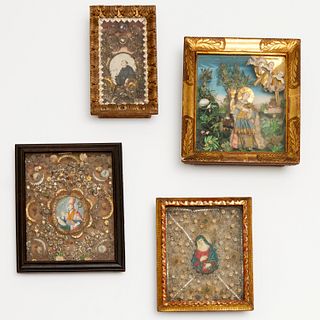 (4) Continental devotional icons and diorama