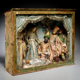 Large Victorian wax figure Nativity diorama
