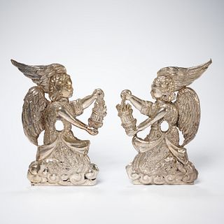 Pair Italian Baroque silver repousse reliquaries