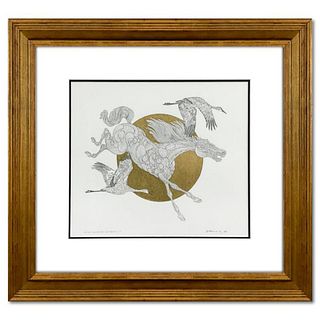 Guillaume Azoulay, "Rising Sun Sketch GZF" Framed Original Drawing with Gold Leaf, Hand Signed with Letter of Authenticity.