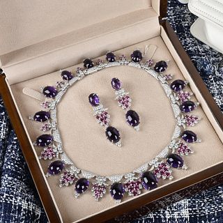 Amethyst, Rubelite, Diamond, 18K Necklace