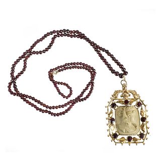 Lava Stone, Garnet and 14K Necklace