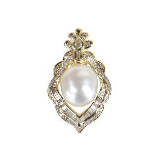 Pearl, Diamond and 18K Pendant