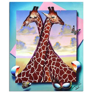 Ferjo "Giraffe Love" Hand Signed Original Painting on Canvas with Letter of Authenticity.