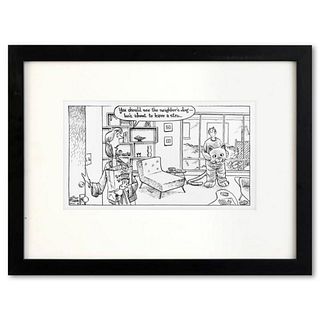 Bizarro, "Dog Stroke" is a Framed Original Pen & Ink Drawing by Dan Piraro, Hand Signed with Letter of Authenticity.